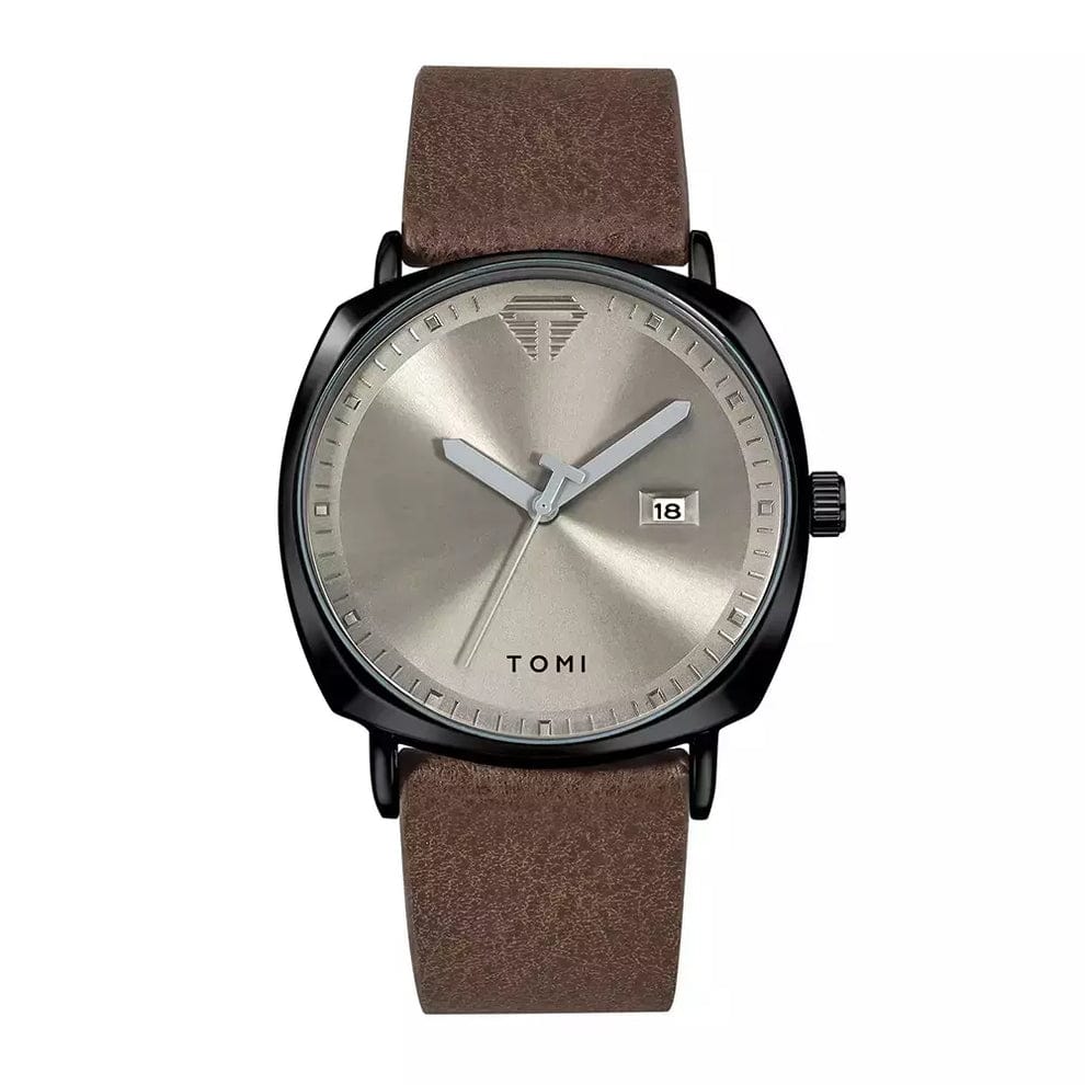 TOMI Men's Quartz Date Leather Strap